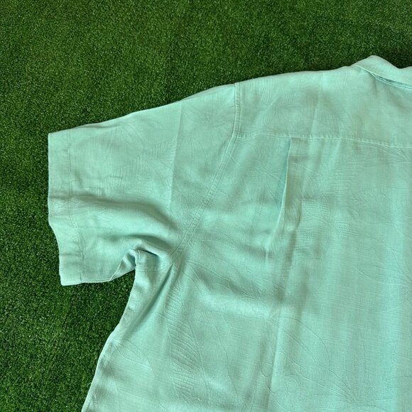 Tommy Bahama Short Sleeve Floral Textured Woven Silk Solid Green Shirt Size XL - Picture 15 of 16